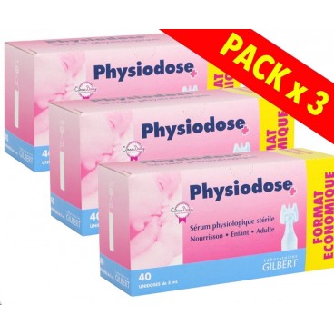 Physiodose Sérum Physiologique Lot de 3 Boites de 40