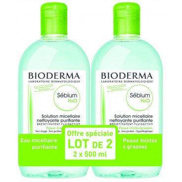 Bioderma Sebium H2O Solution Micellaire 500ml Lot de 2