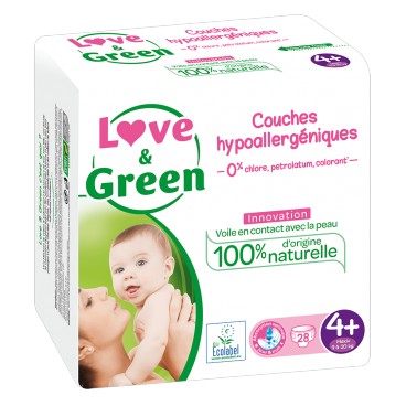 Love And Green Couches Hypoallergéniques Taille 4+ 9 à 20Kg Paquet de 42