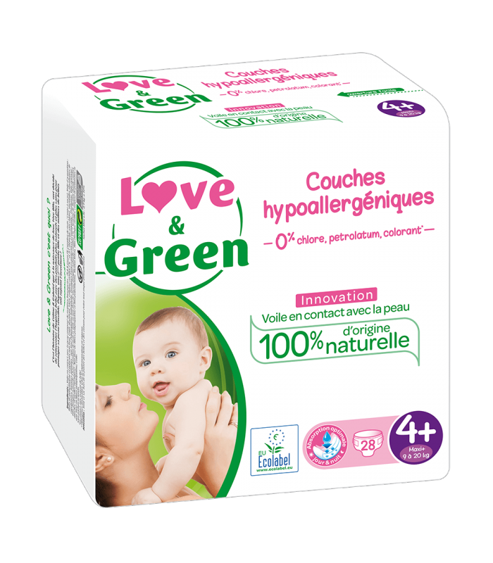 Love And Green Couches Hypoallergéniques Taille 4+ 9 à 20Kg Paquet de 42 -  MonClubBeauté