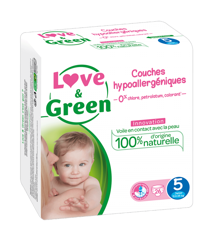 LOVE & GREEN Couches hypoallergéniques taille 5 (11-25kg) 40 couches pas  cher 