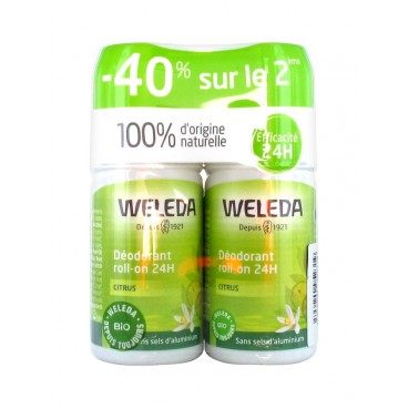 Weleda Déodorant 24 Heures Citrus Roll On 2x50Ml