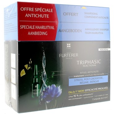 Furterer Triphasic Réactional 12 Ampoules et Shampooing Triphasic 100Ml Offert