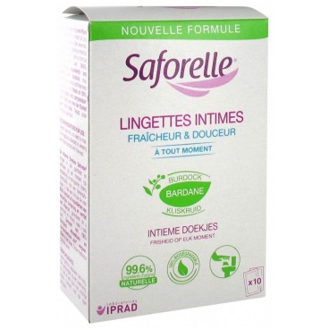 Saforelle Lingettes Hygiène Intime Biodégradable Boite de 10