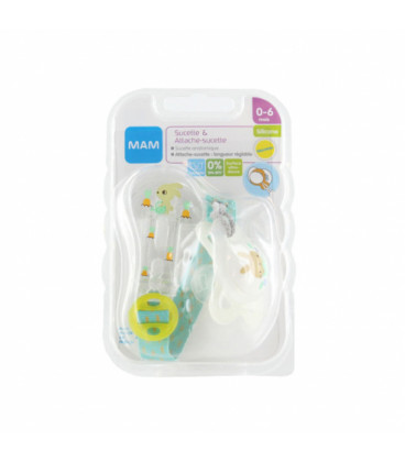 Mam sucette + attache sucette silicone 0-6 mois