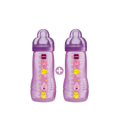 MAM Biberon 2ème Age Mauve Tétine Débit X Lot de 2x330 Ml